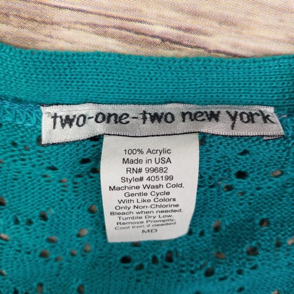 Two One Two New York M Short Sleeve Cardigan Turquoise Made In USA - Picture 3 of 4